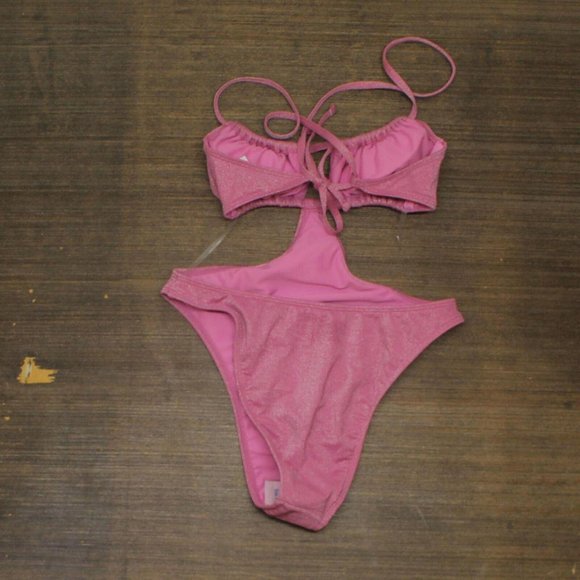 NEW Wild Fable Womens Cut Out One Piece Swimsuit 87763489 Pink Lurex S - Picture 3 of 4
